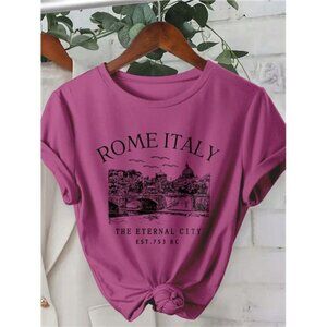 Rome Italy Cityscape Print Round Neck Short Sleeve Casual T-Shirt For Women